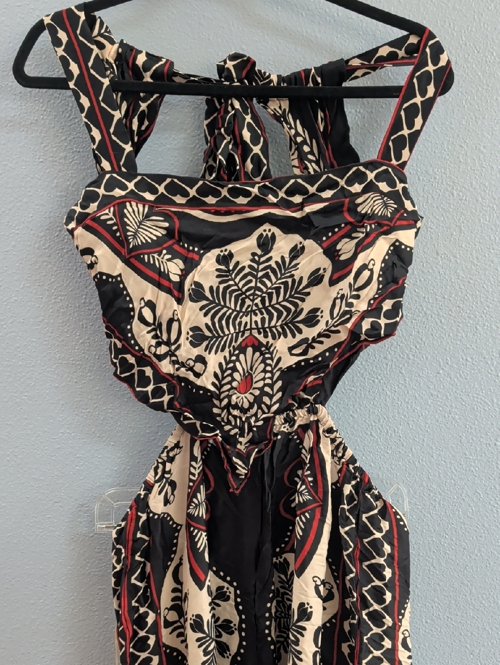 FARM Rio Macacao Cropped Passion Print Open Back scarf Jumpsuit Hearts Combo - Picture 3 of 10